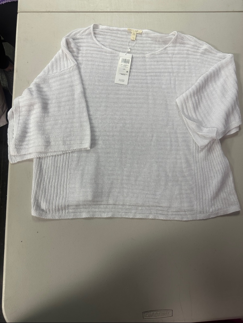 Eileen Fisher White Bateau Knit Top NWT Large